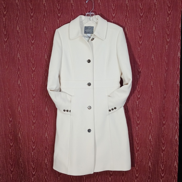 J. CREW DOUBLE CLOTH Jackets & Blazers - J. CREW Double Cloth Cream Collared Pockets Button Up 94% Wool Women's Size 8